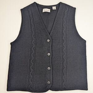Vintage Westbound black wool, 3 button vest W cable knit design. Large